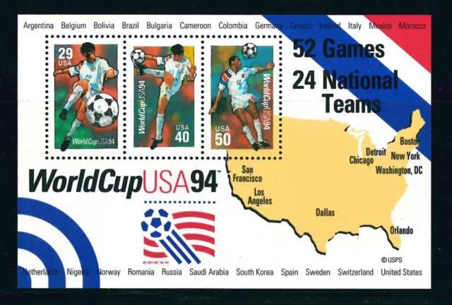 US Scott # 2837 World Cup Soccer  Souvenir Pane MNH
