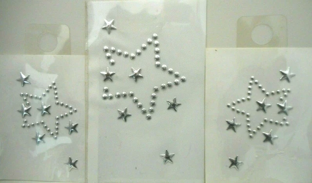 3 Sets Silver Stars Rhinestone Studs Iron-On Hot-Fix Transfers #85