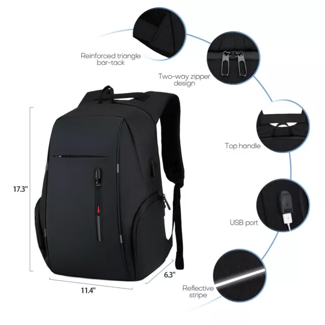 Men Backpack USB Charging Waterproof Laptop Shoulder Bag Travel School Rucksack 2