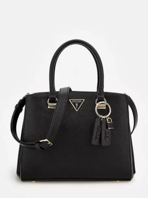 Guess Noelle Satchel - Borsa A Mano Saffiano Nero - Borse Donna Borse A Mano