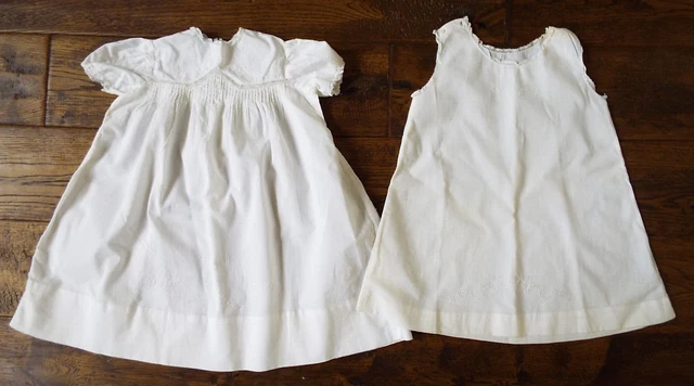 Lot 2 White Antique Cotton Baby Dress Undergarment/Slip Short Sleeve Sleeveless