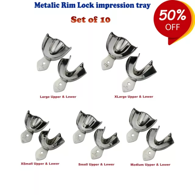 Impression Trays Perforated Solid Metalic Rim Lock Set Of 10- ORTHODONTICS Lab