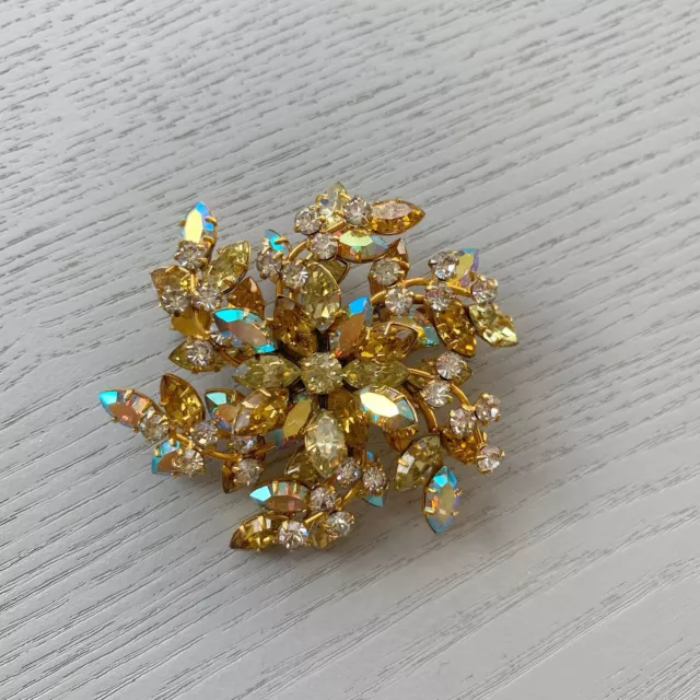 Jewel Crest Signed Colorful Rhinestone Waterlily Brooch