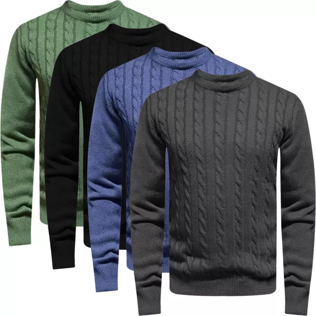 Ex-Brand Mens Chunky Cable Knitted Thick Jumper Long Sleeve Crew Neck Sweater