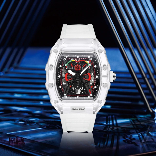 Orologio Automatico Scheletro Uomo A Due Lati - Meccanico, Quadrante 39mm, Cinturino In Pelle, Luminoso, Impermeabile 30M, Con Scatola Regalo - 2