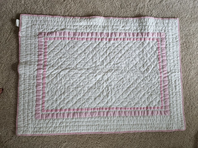 Pottery Barn Kids Harper Pink & White Nursery Crib Quilt baby Blanket