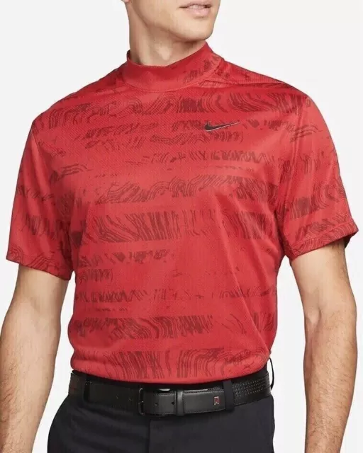 NIKE DRI-FIT ADV Tiger Woods Mens Mock Neck Golf Polo T-Shirt Red XL ...