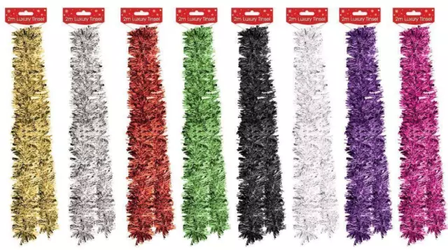 2m (6.5ft) Luxury Chunky Christmas Xmas Tinsel Tree Decoration Garland 8 Colours