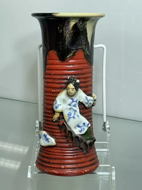 Antique Japanese Sumida Gawa Figural Vase, 19th Century Meiji Period Signed