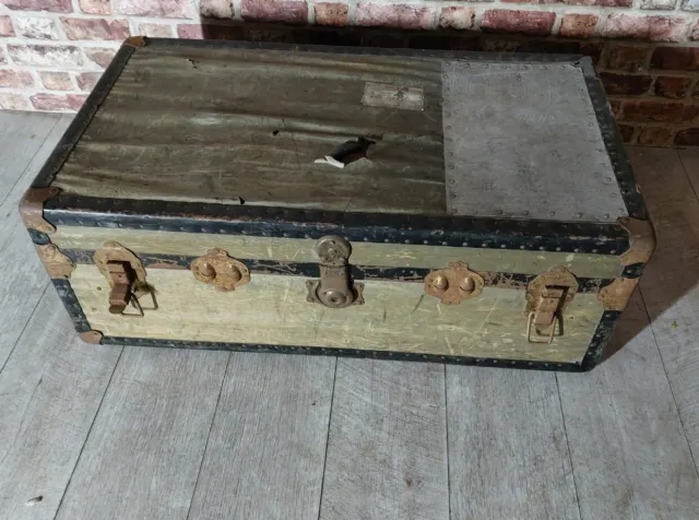 Vintage steamer trunk 1949 chest shipping post war globetrotter travel storage