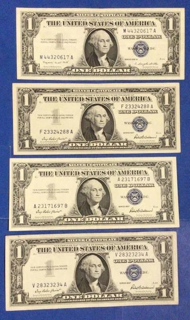 1957-1957B $1 Blue SILVER Certificates! X0617! Choice VF! Set of 4! Currency!