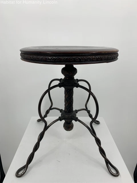 Antique Tonk Iron & Wood Piano Stool - Late 1800's - Early 1900's