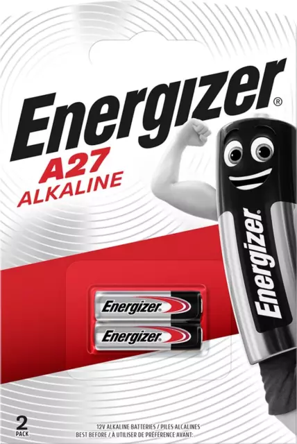 2 x ENERGIZER A27 MN27 E27A Alkaline 12V Batteries GP27A EL812 27A Long expiry