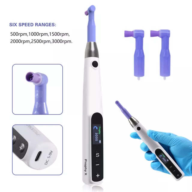 Dental Cordless Electric Hygiene Prophy Handpiece 360° Swivel+2pcs Prophy Angles 2