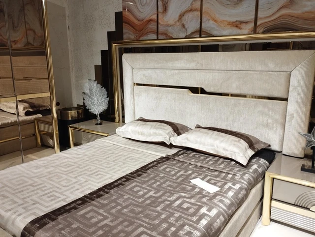 Chambre à Coucher Complète Pari 2x Nachttische Luxe Style Lit Double Tissu Neuf