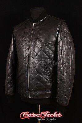 Men's TORONTO Black Diamond QUILTED Designer Puffer Lambskin Leather Jacket 4540