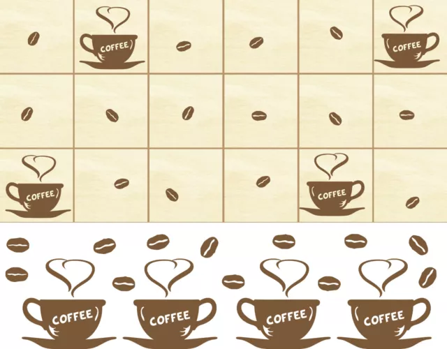 Kaffee und Coffee Bohnen Set 16 teilig  Küche Dekor Wandtattoo Aufkleber Sticker