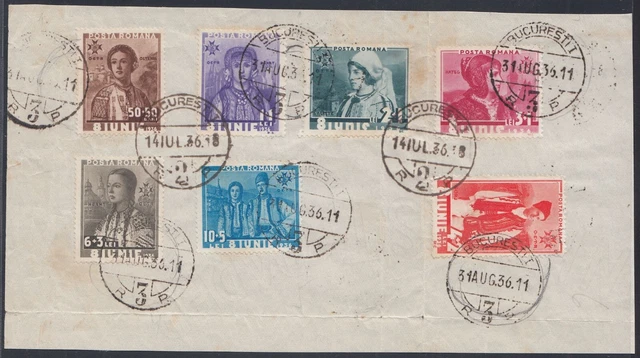 Romania 1936. National Costumes Set On Piece Bucuresti Cancel