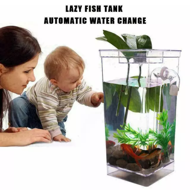 Kids Fish Tank Self Cleaning Small Desktop Fish Aquarium LED Easy Cle Prof 3