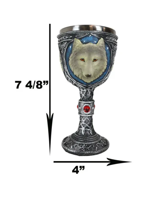 Large Magical Celtic Blue Ancient Gray Wolf Goblet Chalice Cup Figurine 8oz 2