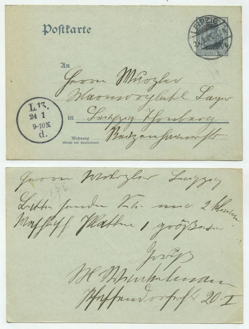 90978 - Ganzsache P 63 X - Postkarte - Leipzig 24.1.1905