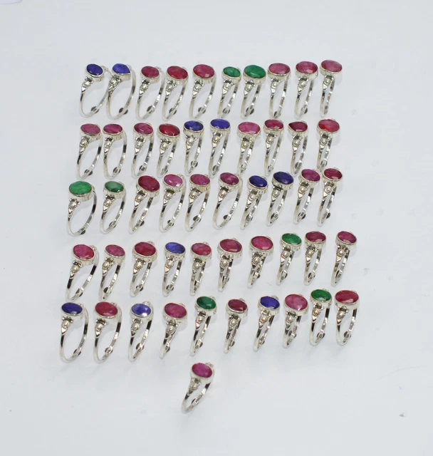 WHOLESALE 51PC 925 STERLING Simulated Ruby Simulated Sapphire MIX RING LOT O j54