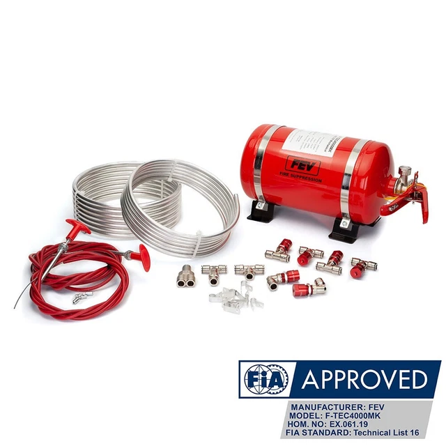 FEV 4L Mécanique Plumbed-In Mousse Fia Course Voiture Extincteur Kit F-TEC4000MK