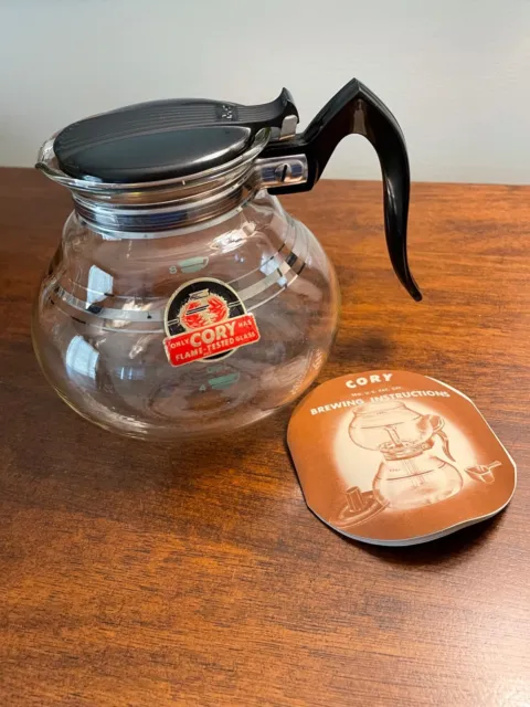 Cory DRL Glass Coffee Pot Carafe Bottom, Silver Rings, Original Label, NOS