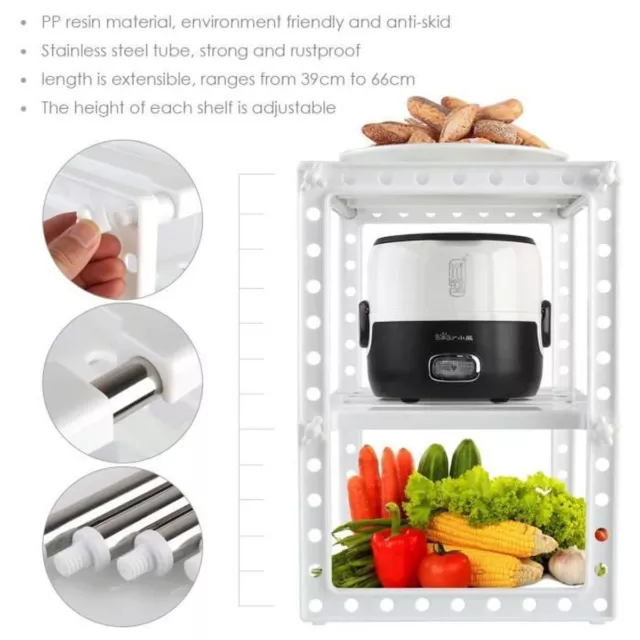 Etagère de Cuisine en Acier Inoxydable Rangement Organisation 2 étages modulable 3