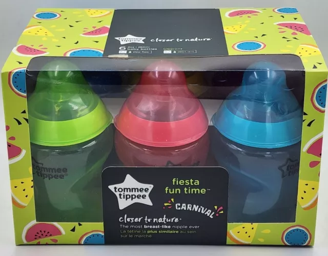 Tommee Tippee Bottle Set Baby Infant Closer to Nature Fiesta 9 Ounce 6 Piece New