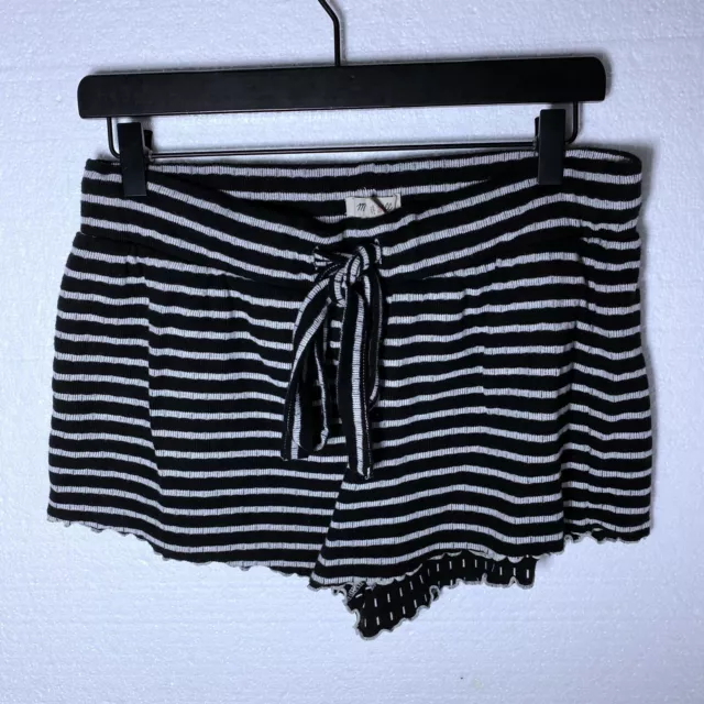 Madewell Womens Medium Black Striped Shorts Elastic Tie Waist Stretch Pull On