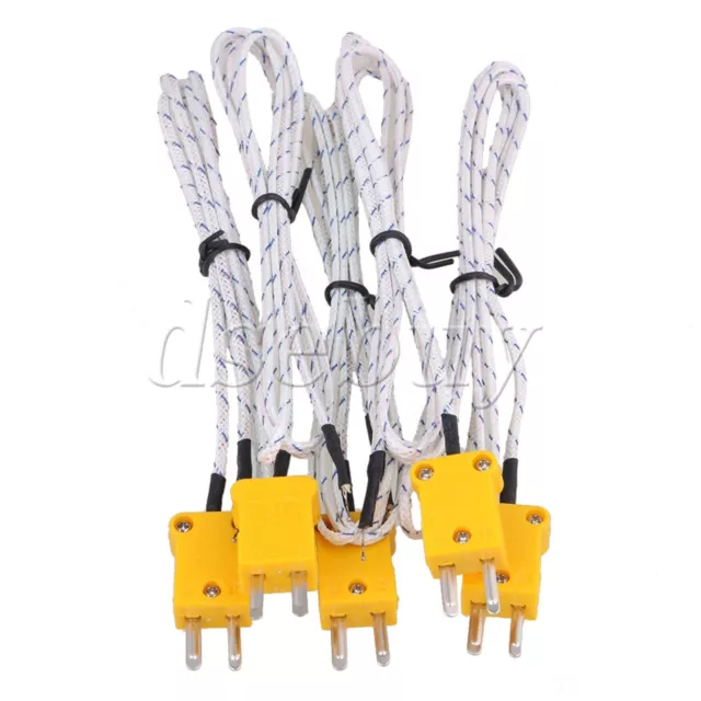 5 x Thermocouple K Type Cable Probe Sensors 1m with Mini Adapter