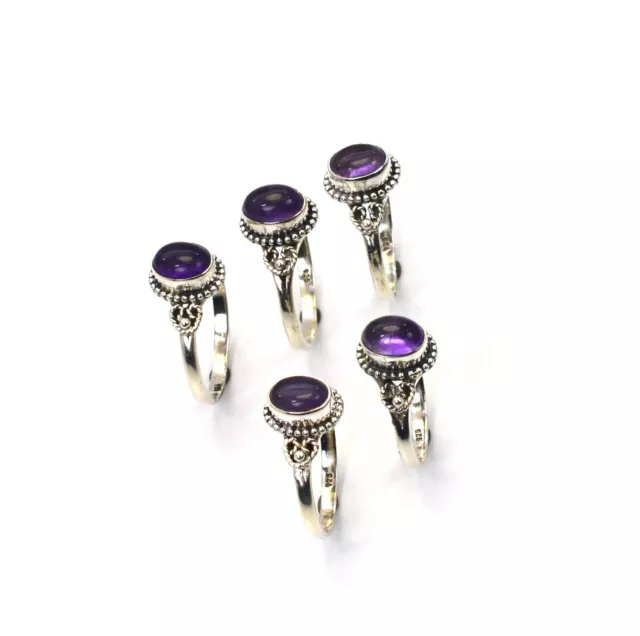 WHOLESALE 5PC 925 SOLID STERLING SILVER PURPLE AMETHYST RING LOT c065