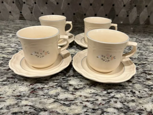 Pfaltzgraff Remembrance Coffee Tea Cups Mugs & Saucers Set Of 4 Stoneware Vtg