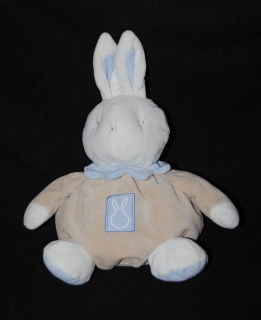 Peluche doudou lapin blanc boule KLORANE beige bleu 19/25 cm BE