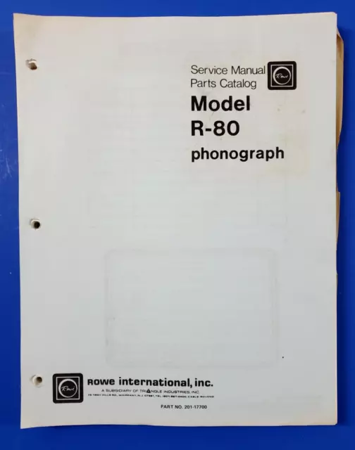 Rowe R-80 Service Manual and Parts Catalog 1975 Phonograph Jukebox