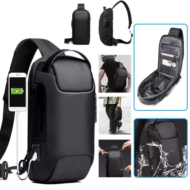 Waterproof Mens Sling Backpack Anti-theft Zipper Shoulder Crossbody Chest Bag