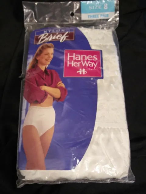 VINTAGE 1997 HANES Her Way White Silky Nylon Briefs Panties 3 Pair