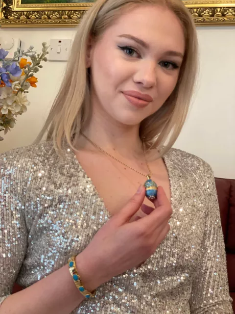Easter Jewelry Mother Inlaw Birthday Fabrege egg Blue & Bracelet style Fabergé