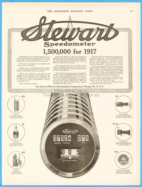 1916 Stewart Warner Speedometer For 1917 Vintage Ad Chicago IL Garage Man Cave