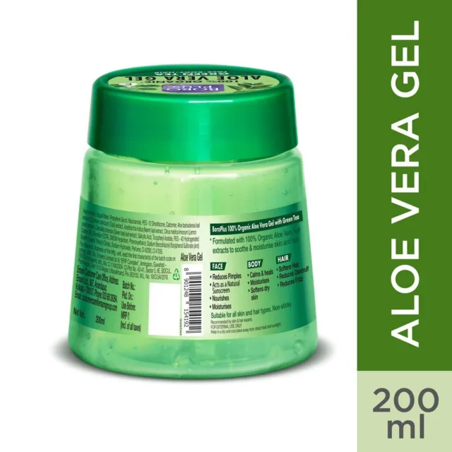BoroPlus Pure Aloe Vera Gel with Green Tea Vitamin E for Skin & Hair Care -200ml