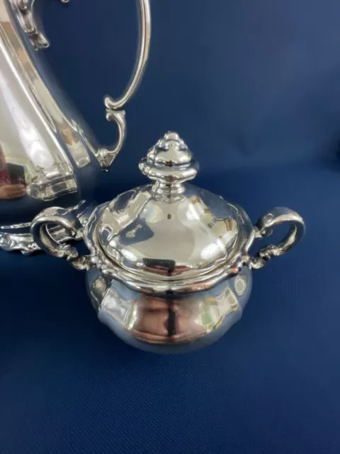 WMF silver on porcelain coffee pot, sugar bowl / lid & creamer ART DECO c.1930s 3