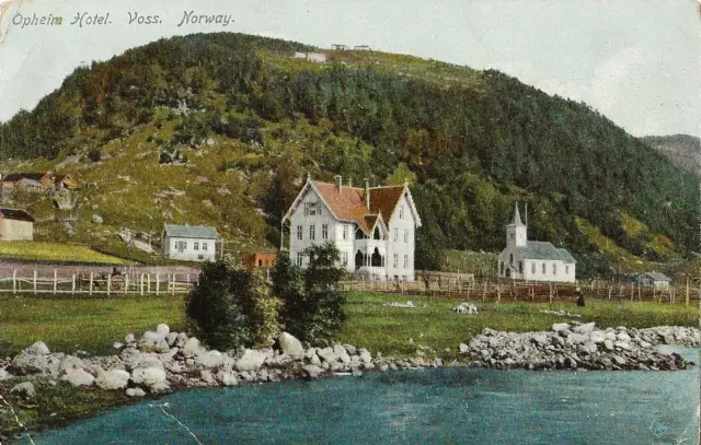 Postcard Norway Voss Opheim Hotel & Church Oppheimsvatnet Vestland County 1908