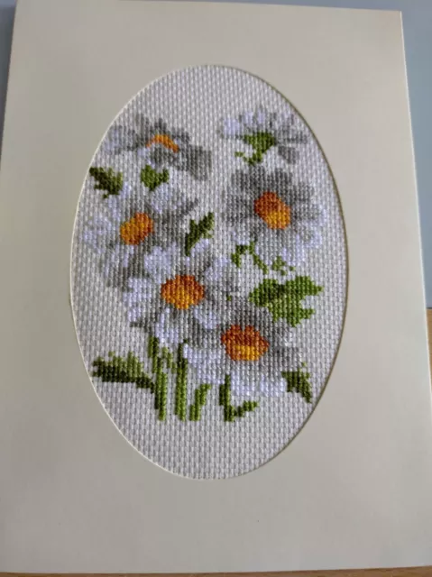 NEWLY COMPLETED CROSS STITCHED CARD 8 By 6 Inch..Daisies