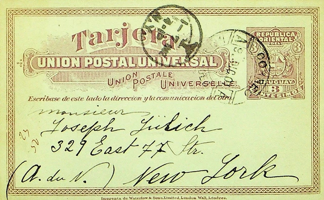 Uruguay 1901 3c Mantel Von Arme Wpv Postal Karte Montevideo Sich New York USA