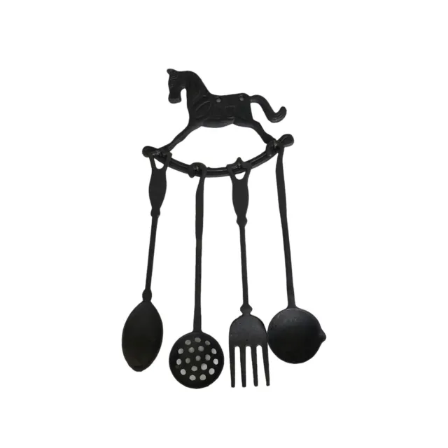 Vintage Cast Iron Rocking Horse and Kitchen Utensil Holder Wall Hanging Rustic
