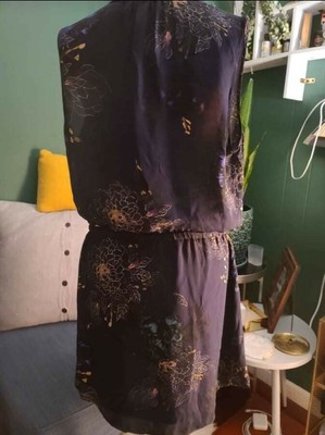 Aritzia Babaton Bennett 100% Silk Shirt Dress, Blue Floral, Large, Used. 3