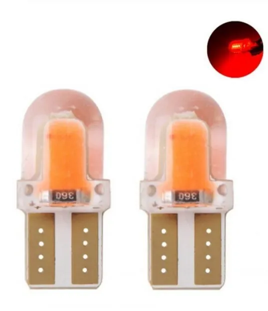 Ampoules T10 led W5W cob Rouge silicone canbus plaque d'immatriculation 12V