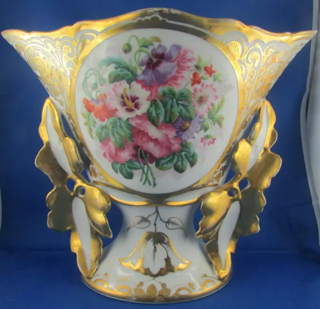 ancien grand vase d eglise mariée porcelaine paris cornet decor peint doré 19e