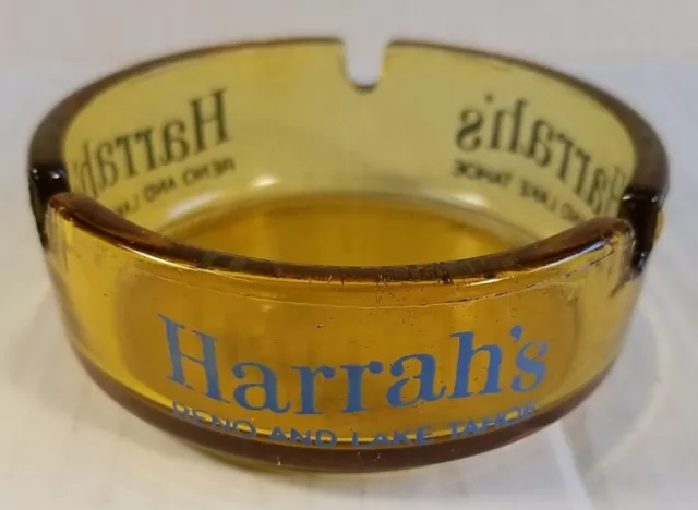 Ashtray Harrahs Vintage Original Reno Lake Tahoe  Casino Amber Blue 3 1/2" in.